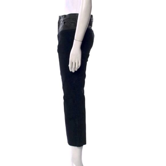 Alice + Olivia Lambskin Leather Corduroy Flare Crop Pants Black Sz 4 (V1 - Picture 5 of 9